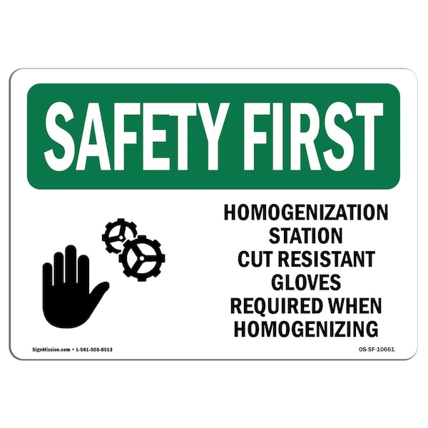 OSHA, 7" Height, Aluminum, 10" x 7", Landscape, Homogenization Station Cut Resistant With Symbol